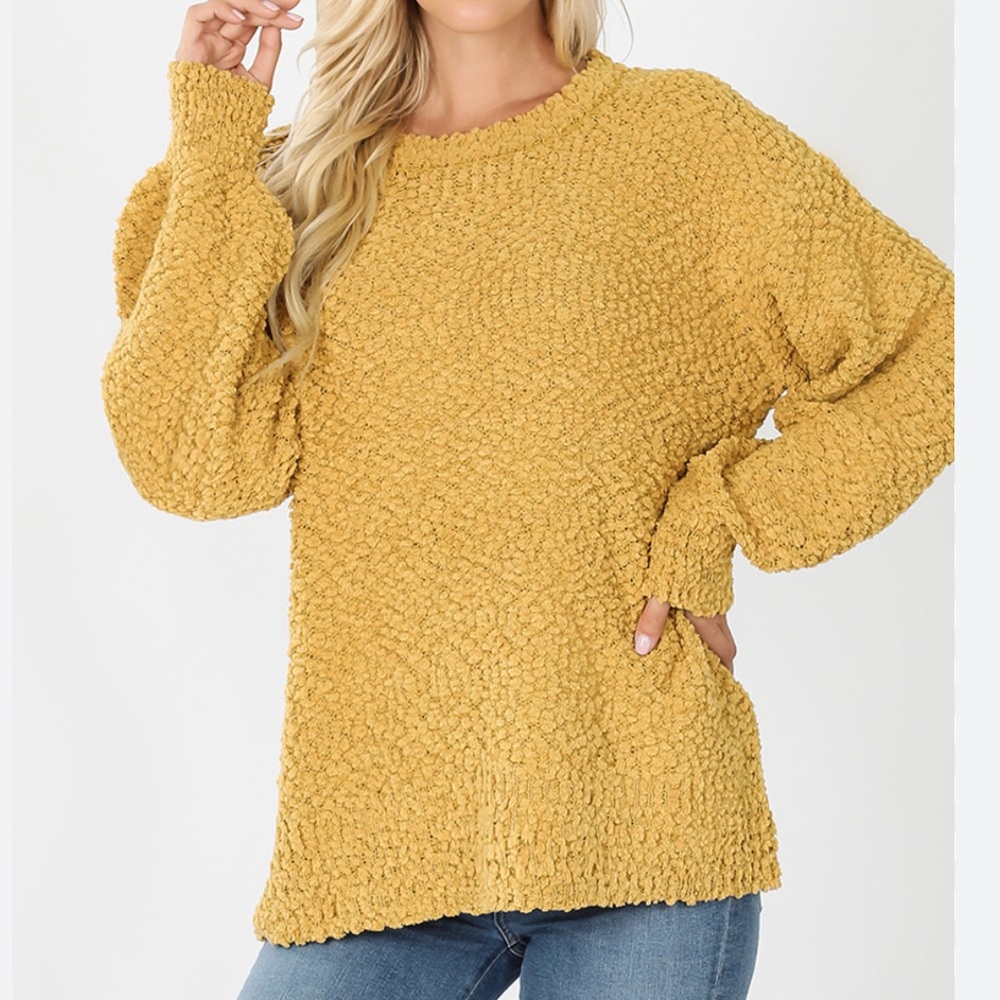 Zenana Mustard Yellow‎ Popcorn Sweater
